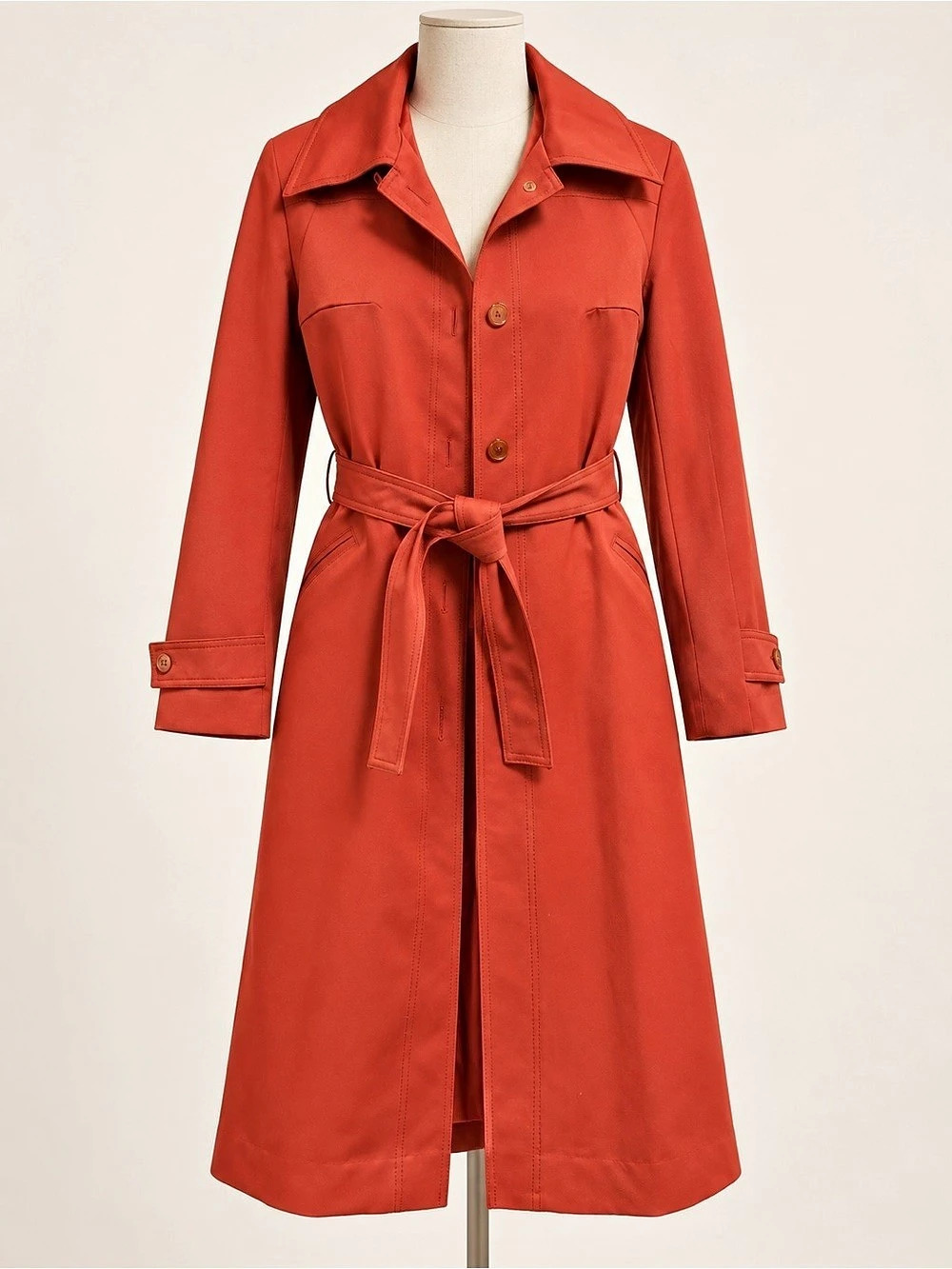 Weather Watcher Burnt Orange Belted Trench Coat – Size 8